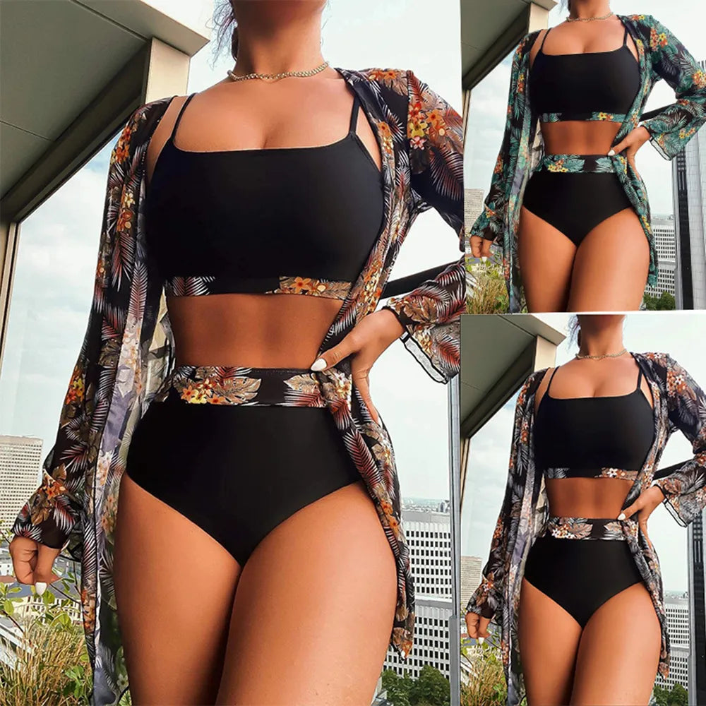 3 Pieces Long Sleeved Cover Ups Swimwear