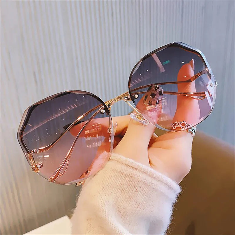Rimless Round Gradient Sun Glasses