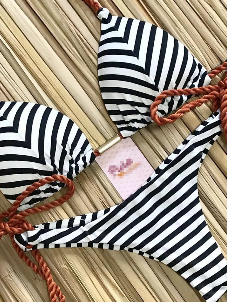 Striped Bikini Knotted Swimsuit
